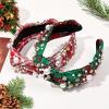 2 Pcs Christmas Headbands for Women Pearl Rhinestone Knot Headband Xmas Crystal Jeweled Hair Band Bow Wide Top Knotted Headband Christmas Hair Accessories Holiday Party Outfits(Snowflake Plaid) view 3