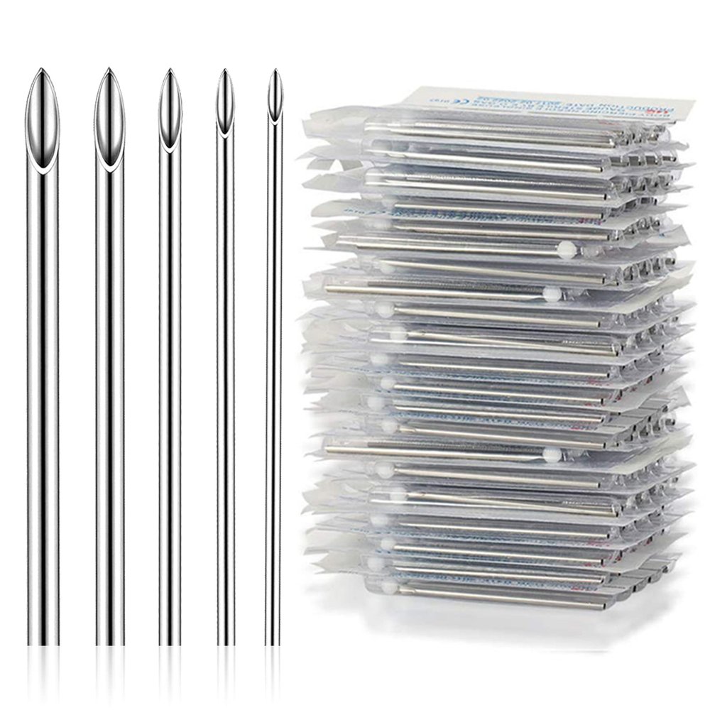 YONGDA 50pcs Piercing Needles Kit - Mixed Gauges 12G 14G 16G 18G 20G Hollow Sharp Tips for Ear Nose Lip Belly Cartilage Piercings