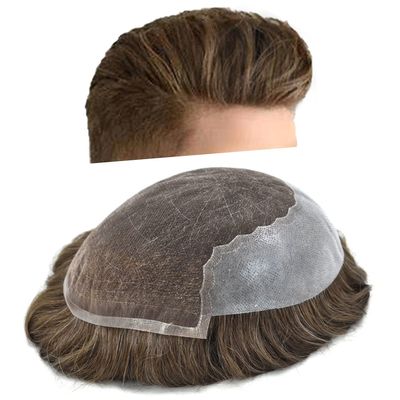 Hair Wonders Mens Hairpiece Remy Human Hair Toupee For Men Swiss Lace Mens Hair System Protesis Capilar Men Toupee 7X9#5 Medium Light Brown 100% Density