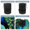 asebiunh Drawstring Cosmetic Bag, Barrel Shaped Portable Travel Makeup Bags, Peacock Flower Print Large Capacity Waterproof Multifunctional Bucket Toiletry Bag view 3