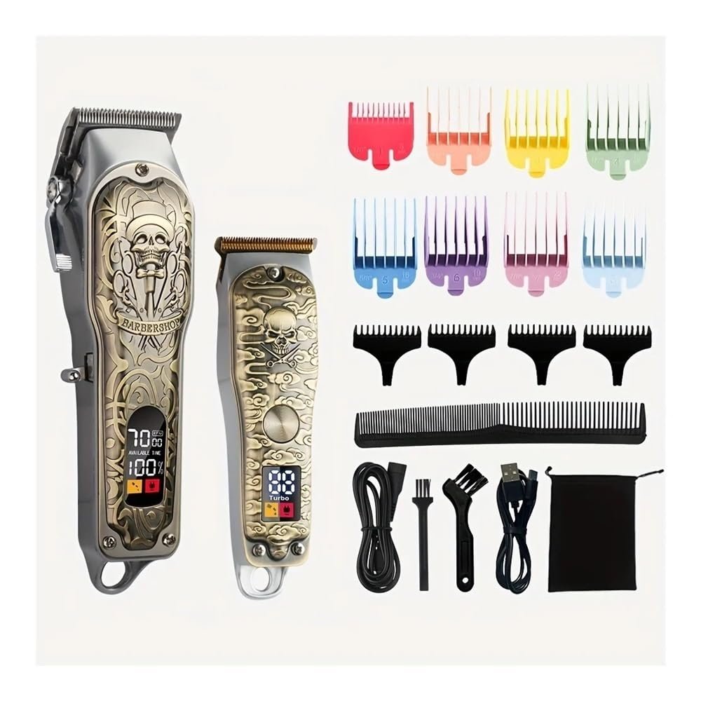 Razors Men's Hair Clippers Trimmers Set, Cordless Hair Cutting Machine, Professional Beard Trimmer, Barber Accessories for Men, Holiday(HL07-Skeleton)