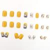 24pcs Fall Press on Nails Short Square Maple Leaf Fake Nails With Designs Letter Glue on Nails Yellow False Nails Reusable Autumn Maple Leaves Acrylic Nails for Women Girl Nail Decoration view 3