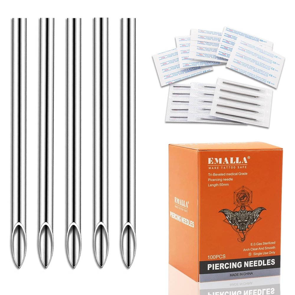 YONGDA 12G 100pcs Professional Piercing Needles - 316L Stainless Steel Jewelry Needles Hollow Design, Extra Sharp & Smooth for Cartilage & Navel Piercing