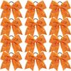 12 Pcs Large Glitter Cheer Bows Ponytail Holder Girls Elastic Hair Ties 8" Big Hair Bows Sports Cheerleaders Accessories for Teens Women Cheerleader Girls (Orange) view 1