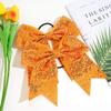 12 Pcs Large Glitter Cheer Bows Ponytail Holder Girls Elastic Hair Ties 8" Big Hair Bows Sports Cheerleaders Accessories for Teens Women Cheerleader Girls (Orange) view 4
