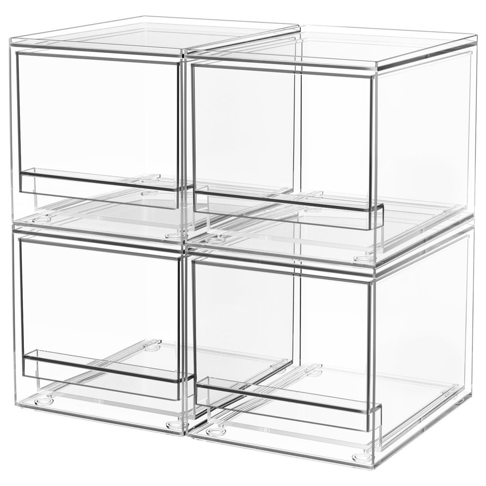 A-LuGei  Acrylic Stackable Storage Drawers, 7.5" L Makeup Organizer, Bathroom Organizer and Storage, Plastic Storage Bins for Kitchen Cabinet Pantry Medicine Fridge
