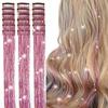 Aokomisu Hair Tinsel Clip in Pack of 18 Pcs 20 Inch Clip in Hair Tinsel Pink Glitter Tinsel Hair Extensions Fairy Hair Clips Party Dazzle Hair Accessories for Girls Kids Women (Pink-18 Pcs) view 1