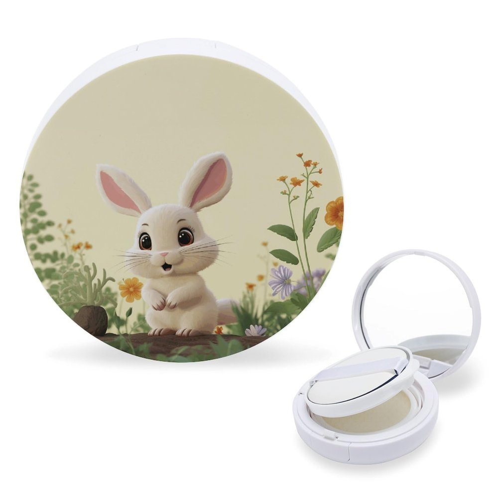 Empty Cushion Foundation Box,Cute Bunny Print BB Cream Cushion Container,Air Cushion Puff Box with Sponge Puff