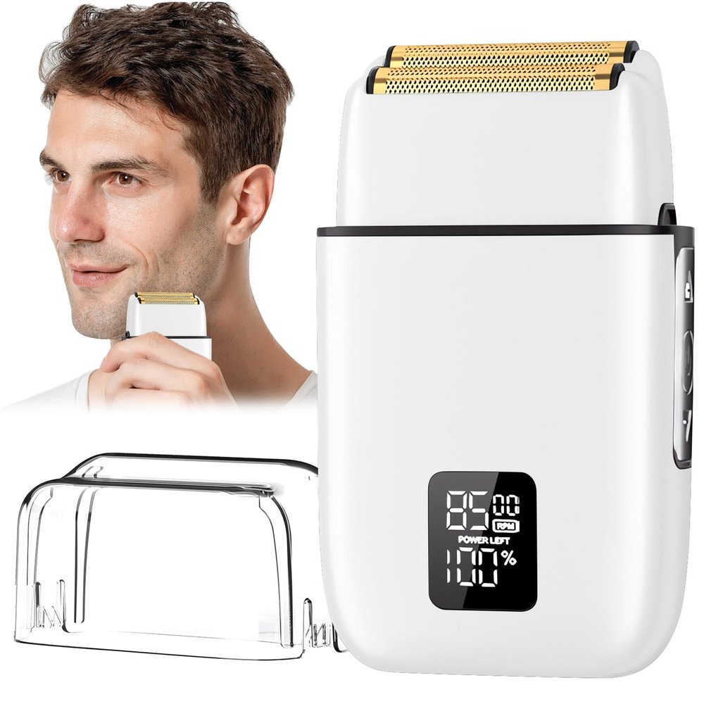 Electric Razor, Electric Razor for Men Face,Shavers for Men, Foil Shaver 3 Adjustable Speeds Rechargeable Waterproof Close Shave Trimmer with LED Display for Face/Beard/Head Shavers (Silver)