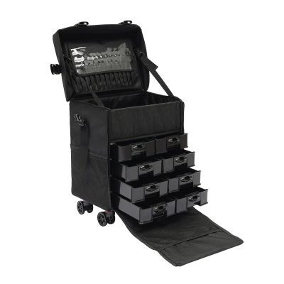 Philipreba 16.54in Rolling Makeup Case, Multifuctional Soft Sided Make up Train Case, Multi-tier Makeup Suitcase with Wheels for Makeup Artist Nail Technician and Hairstylist