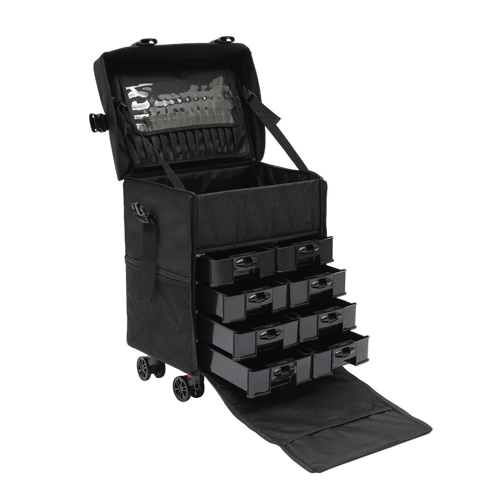 Philipreba 16.54in Rolling Makeup Case, Multifuctional Soft Sided Make up Train Case, Multi-tier Makeup Suitcase with Wheels for Makeup Artist Nail Technician and Hairstylist