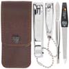 3 Swords Germany - Brand Quality 4 Piece Manicure Pedicure Grooming kit Set for Professional Finger & Toe Nail Care Tweezers File Clipper Brown Synthetic Leather case - Made by 3 Swords view 1