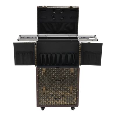 Philipreba 30in-height Rolling Lockable Makeup Train Case, Hairdressing Case, Stylist Beauty Salon Cosmetic Luggage Travel Organizer Tool Box with 4 Storage Compartments and Wheels