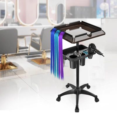 FOGVG Salon Tray Cart on Wheels with Storage Platform, Hairstylist Rolling Carts with Wheels, Hair Salon Cart with Tool Holder Adjustable Height, Hair Tools Organizer Roller Cart for Barber Beauty