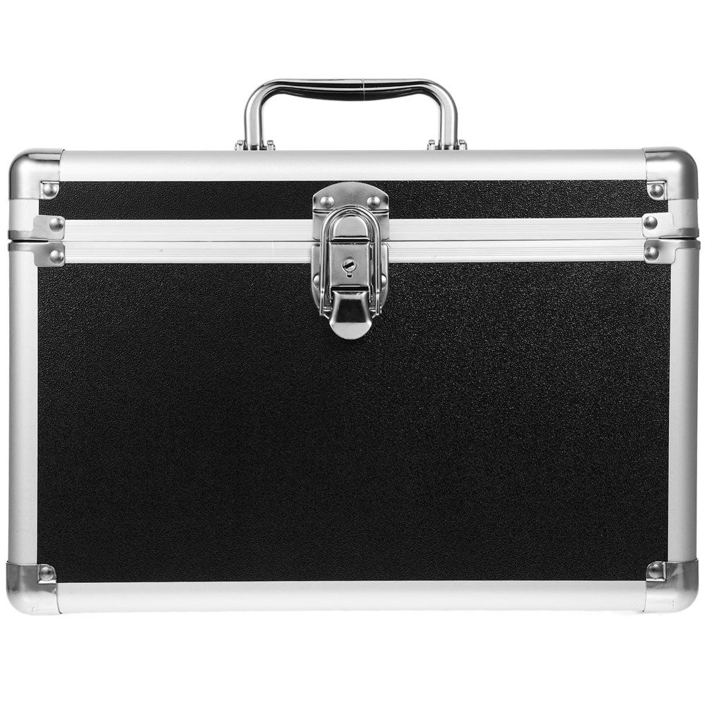 Luxshiny Makeup Train Case Aluminium Make Up Artists Organizer Box Lockable Cosmetic Jewelry Toiletries Carrier Crafters Tool Cases Black