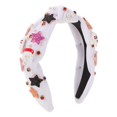 FRCOLOR Halloween Knotted Headband with Pearls Rhinestones Embellished Halloween Headbands for Women Costume Hair Bands for Gothic Party Hair Accessories