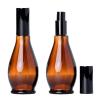 2Pcs 100ml/3.3oz Empty Refillable Amber Gourd Shaped Glass Lotion Pump Bottles with Black Press Top Cosmetic Dispenser Jar Sample Vials Storage Container for Essential Oil Emulsion view 1
