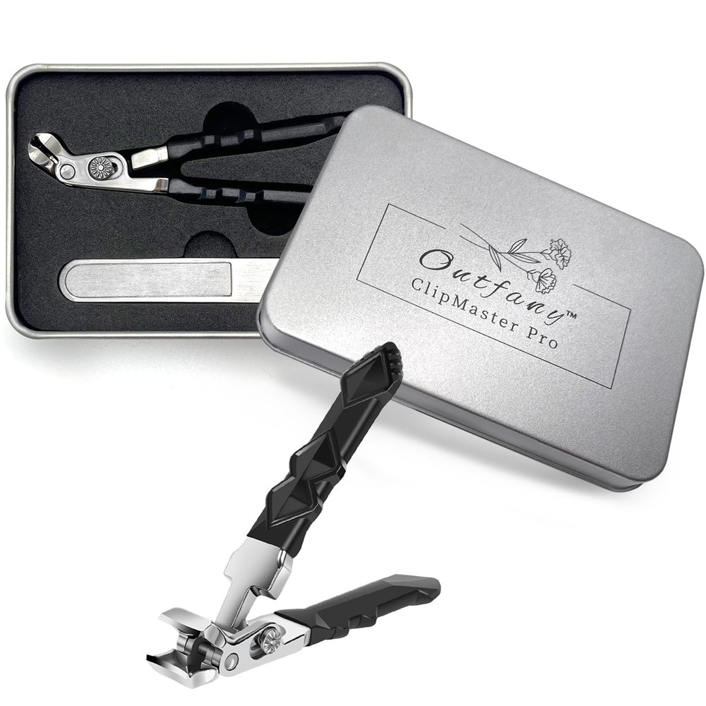 Outfany ClipMaster Pro Nail Clippers Angled Head Nail Clippers for Seniors - Ergonomic Toenail Clipper for Thick Nails, Premium Steel Nail Cutter Trimmer with Catcher for Men and Women - Black