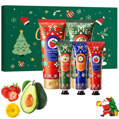Christmas Hand Cream and Body Lotion Gift Set for Women & Men  5pcs Holiday Skincare Set with 2x100ml Body Lotions& 3x30ml Hand Creams,Winter Moisturizing, Nourishing & Travel Size Christmas Gift Box