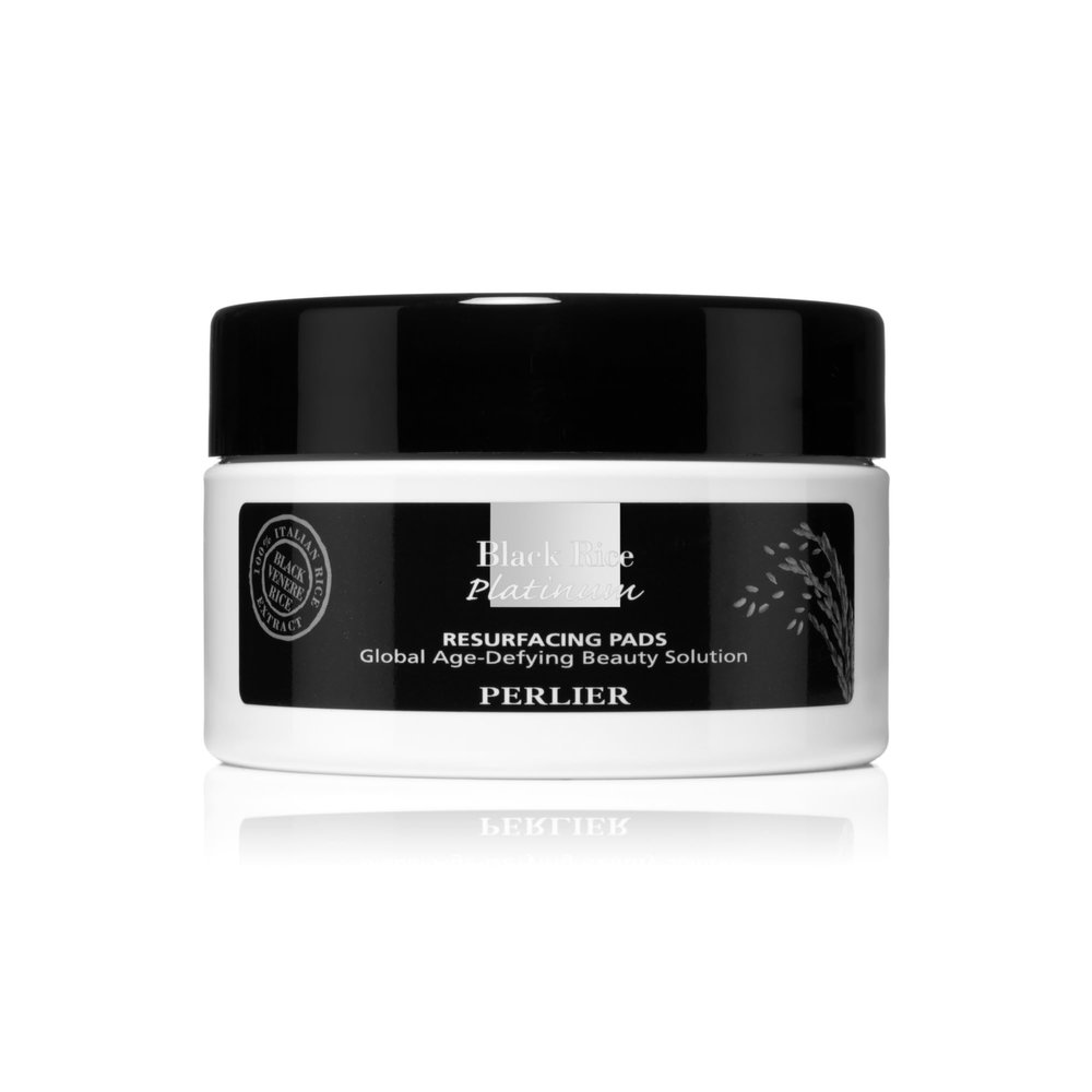 Perlier Black Rice Resurfacing Pads - Exfoliating & Brightening Pads with Alpha Hydroxy Acids (AHAs) and Black Rice Extract, 60 Count