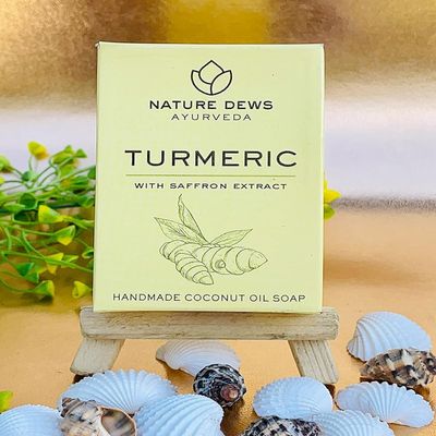 NATURE DEWS TURMERIC & SAFFRON (ARABIAN OUDH) | COLD PROCESSED | AYURVEDIC FORMULATION | COCONUT OIL SOAP | EXPORT QUALITY | HERBAL SOAP | HALDI & KESAR