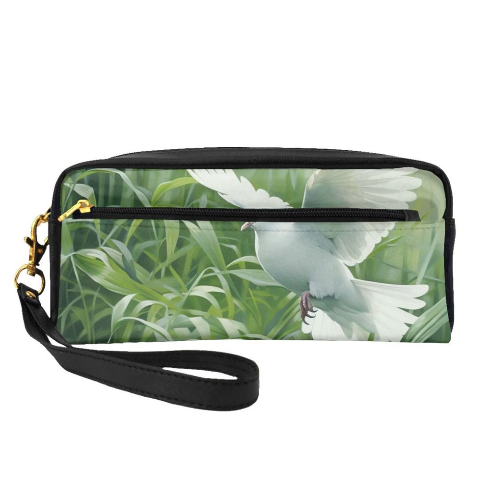 DRTGEDS Grass And Dove Leather Portable Cosmetic Bag Makeup Bag Cute Toiletry Pouch For Women Travel Essentials