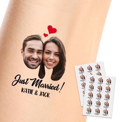 Custom Temporary Tattoos with Photo Personalized Couple Name Fake Tattoos with Picture for Adult Men Women Customized Gifts for Anniversary Wedding Party