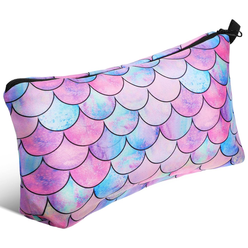 AOKWAWALIY Mermaid Makeup Bag Mermaid Fish scale Cosmetic Bag Zipper Pouch Large Toiletry Bag Travel Make Up Organizer Purse for Women 9.04X5.50X0.20in