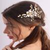 BERYUAN Wedding Flower Leaves Hair Comb Pearls Rrhinestone Crystal Wedding Headpiece Gold Flowers Leaves Pearls Wedding Hair Comb Gold Wedding Bridal Hair Comb for Brides Bridesmaid view 2