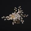 BERYUAN Wedding Flower Leaves Hair Comb Pearls Rrhinestone Crystal Wedding Headpiece Gold Flowers Leaves Pearls Wedding Hair Comb Gold Wedding Bridal Hair Comb for Brides Bridesmaid view 3