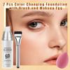 2PCS Color Changing Liquid Foundation Makeup,Flawless Full Coverage Foundation with Makeup Brush and Sponge,Non-greasy Long Lasting Moisturizing SPF50 PA+++ Face Sunscreen for WomenA) view 2