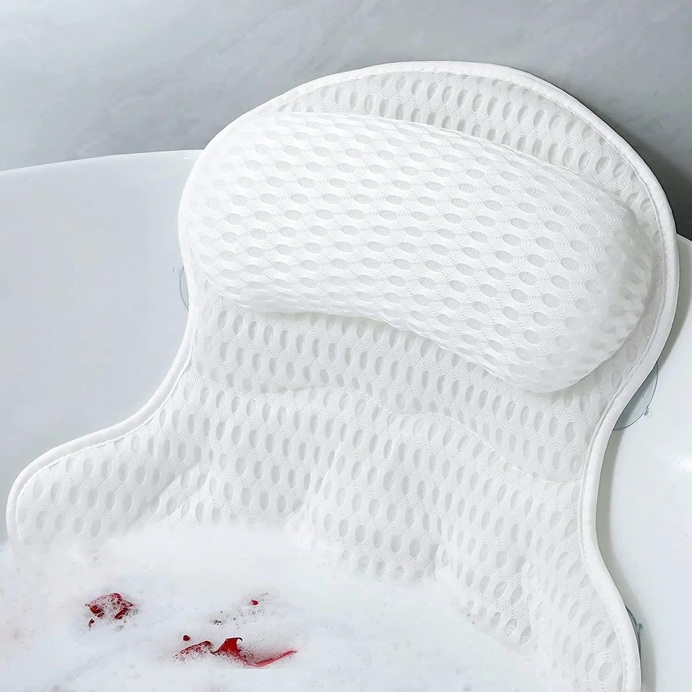 Bath Pillow Luxury Bathtub Pillow - Bath Pillows for Tub Neck and Back Support, Ergonomic Tub Pillow for Bath with 4D Air Mesh + 6 Strong Suction Cups, Great Spa Gifts Bathtub Accessories