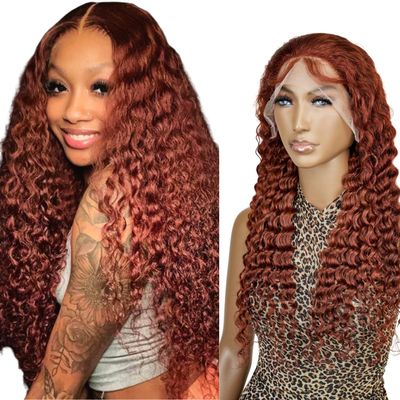 13x4 CATCH Lace Wigs Pre Bleached Knot HD Lace Front Pre Plucked, Brazilian Virgin Human Hair Wigs - 13x4 human hair wig HD lace Wig CRIMP DEEP (Reddish Brown, 18)