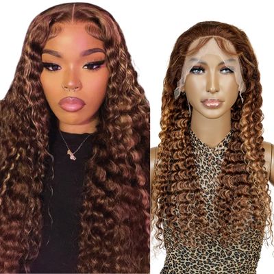 13x4 Lace Front Wigs Human Hair Pre Bleached Knot HD Lace Front Pre Plucked, Brazilian Virgin Human Hair Wigs - 13x4 human hair wig HD lace Wig CRIMP DEEP (Honey Blond - P4/27, 26) - CATCH
