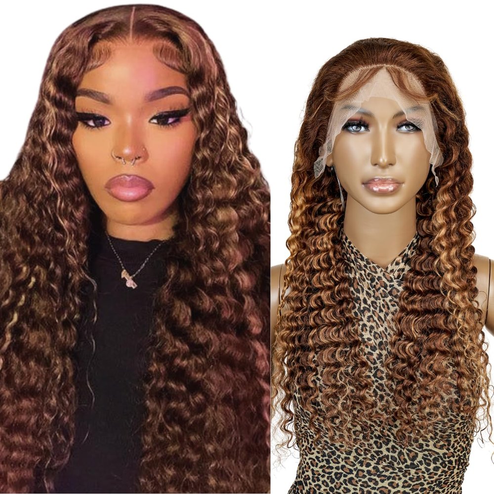 13x4 Lace Front Wigs Human Hair Pre Bleached Knot HD Lace Front Pre Plucked, Brazilian Virgin Human Hair Wigs - 13x4 human hair wig HD lace Wig CRIMP DEEP (Honey Blond - P4/27, 26) - CATCH