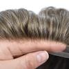 Hair Wonders Toupee For Men Real Human Hair System For Men Full Swiss Lace Mens Toupee Lace Hair Piece For Men Hair System Bleached Knots 7x9 120% Medium light density #430 4# MEDIUM BROWN+30% GREY view 3