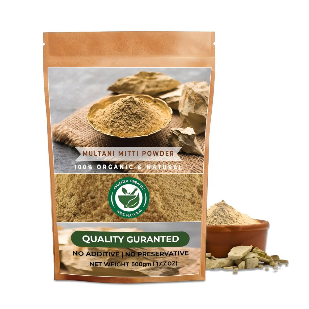 AYUSHKA ORGANIC Multani Mitti Powder | Fuller's Earth | Natural Skincare | Oil-Absorbing Beauty Treatment (17.7 OZ | 500 gm)