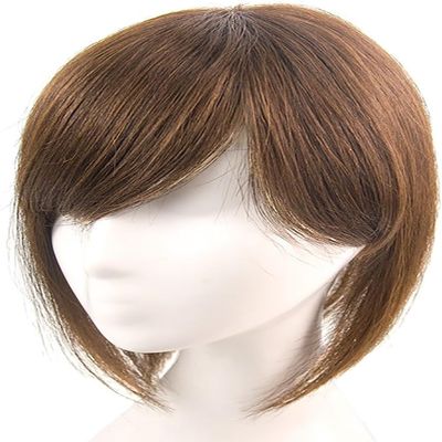 YAIRYANGTZE Clip in Toppers Human Hair Top Wiglet Womens Top Hairpieces with Bangs for Thinning Hair (Off Black,12")