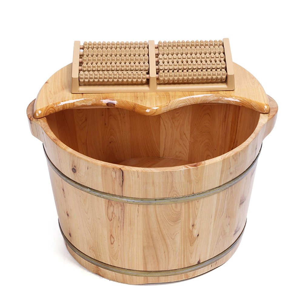 DEIGEHJRE Wood Foot Soaking Tub, Foot Bath Basin Massage Barrel Feet Relax Spa Bucket Kit, Pedicure Bowl Plus Cover Plate for Relaxing Foot, Pedicure Barrel for Foot Bath, Soak, Spa, Sauna