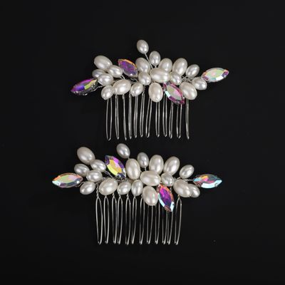 BERYUAN AB Rhinestone Pearls Wedding Hair Comb Pearls Bridal Wedding Headpiece Dainty Pearls Hair Comb Pearls Hair Side Comb Crystal Wedding Comb for Women Girls(2pcs) (ab)