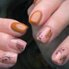 Fall Press on Nails Short Square Fake Nails Maple Leaf Glue on Nails Brown False Nails Glossy Reusable for Women Girls Thanksgiving Day Manicure 24pcs view 1