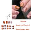 Fall Press on Nails Short Square Fake Nails Maple Leaf Glue on Nails Brown False Nails Glossy Reusable for Women Girls Thanksgiving Day Manicure 24pcs view 2