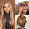 Highlight Wig 180% Density Kinky Straight 360 Full Lace Frontal Wig For Women 4/27 Blonde Color HD Lace Front Wigs Pre Plucked Glueless Yaki Straight Wig Human Hair Bleached Konts 20Inch view 3