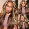 Highlight Wig 180% Density Kinky Straight 360 Full Lace Frontal Wig For Women 4/27 Blonde Color HD Lace Front Wigs Pre Plucked Glueless Yaki Straight Wig Human Hair Bleached Konts 20Inch view 4