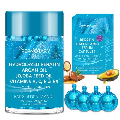 100 Capsules Styling Serum With Keratin, Treatment Oil for Frizzy Hair, Serum With Vitamins A, C, E & B5, Argan Avocado Oil for All Types, Leave-in Conditioner for Women & Men