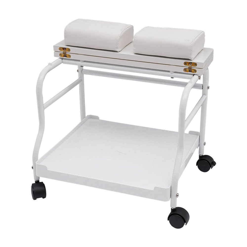 DCEHKR Portable Trolley Cart for Foot Rest, Pedicure Chair for Nail Tech, Pedicure Foot Rest Cart with Wheels, Beauty Salon Nail Trolley Cart for Foot Rest, Portable Manicure Table (White)