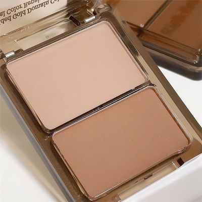 1 PC 2 Colors Facial Contour/Facial Highlighter Blusher Palette, Multi Purpose Matte Contouring Highlighting Palette Creating 3D Makeup (01 Contour, 4.2g+3.2g)