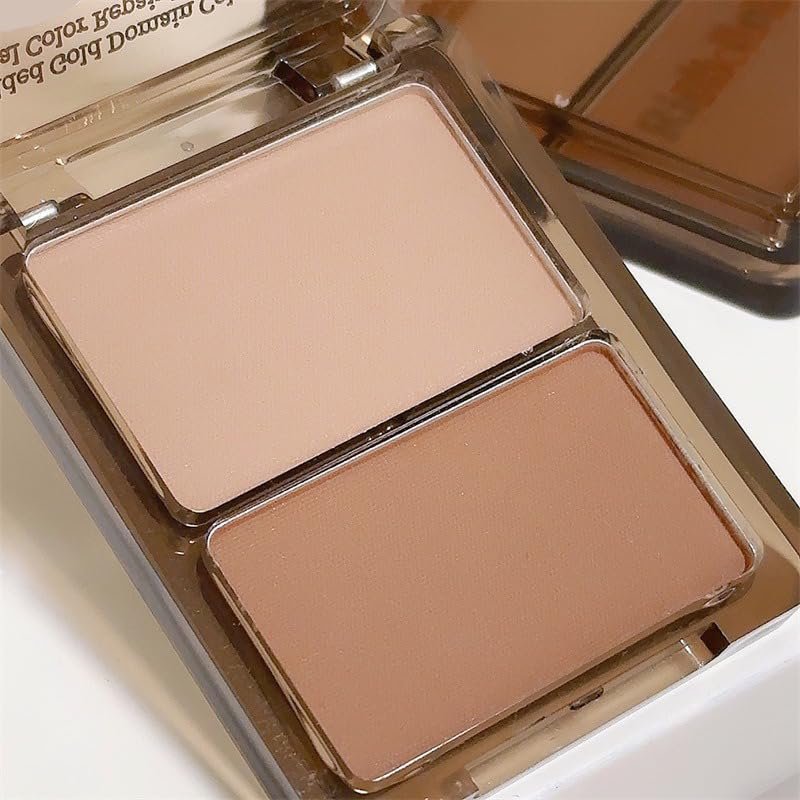 1 PC 2 Colors Facial Contour/Facial Highlighter Blusher Palette, Multi Purpose Matte Contouring Highlighting Palette Creating 3D Makeup (01 Contour, 4.2g+3.2g)