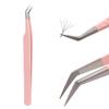 Lash Tweezers For Eyelash Extensions Fiber Tip Lash Tweezers Pink Straight/Curved Tweezer(Pink,X04) view 1