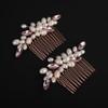 BERYUAN Pink Rhinestone Pearls Wedding Hair Comb Pearls Bridal Wedding Headpiece Dainty Pearls Hair Comb Pearls Hair Side Comb Crystal Wedding Comb for Women Girls(2pcs) (pink) view 3